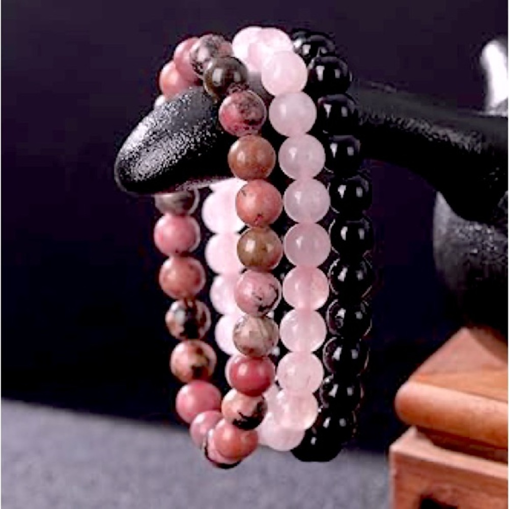 🆕New Loving Life Gemstone Bracelet Set -Rose Quartz, Rhodonite & Onyx - Picture 3 of 11